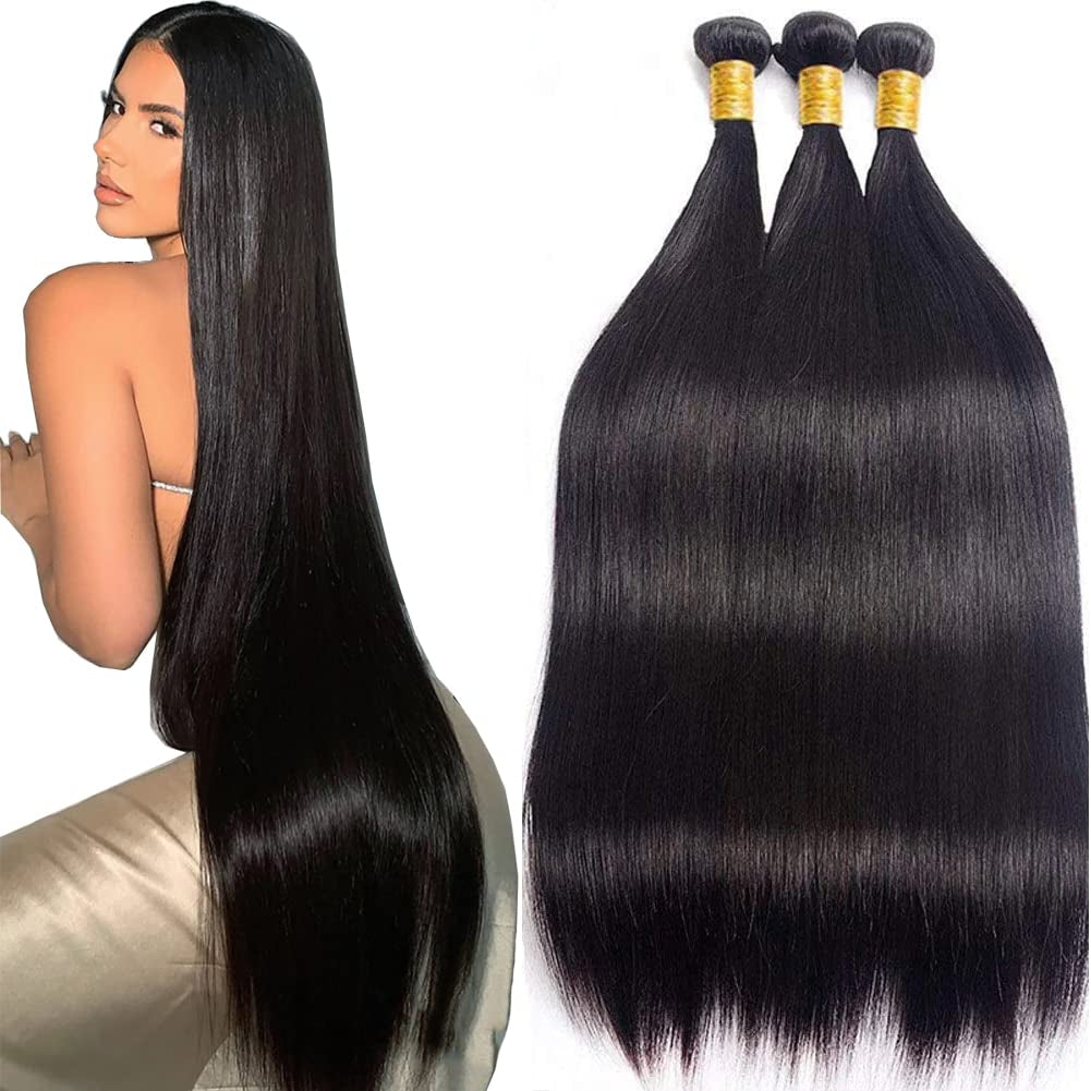 Premium 28-Inch Straight Human Hair Bundles - 100% Unprocessed Brazilian Hair Extensions, Silky Straight, 12A Quality
