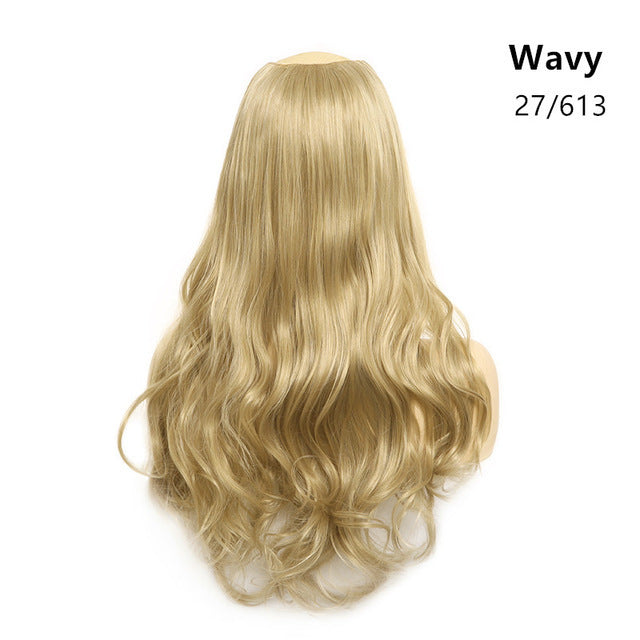 Wavy U Part Wigs for Women Clip in Hair Extension Invisible Half False Synthetic Wig Long Blonde Black Natural Hairpieces