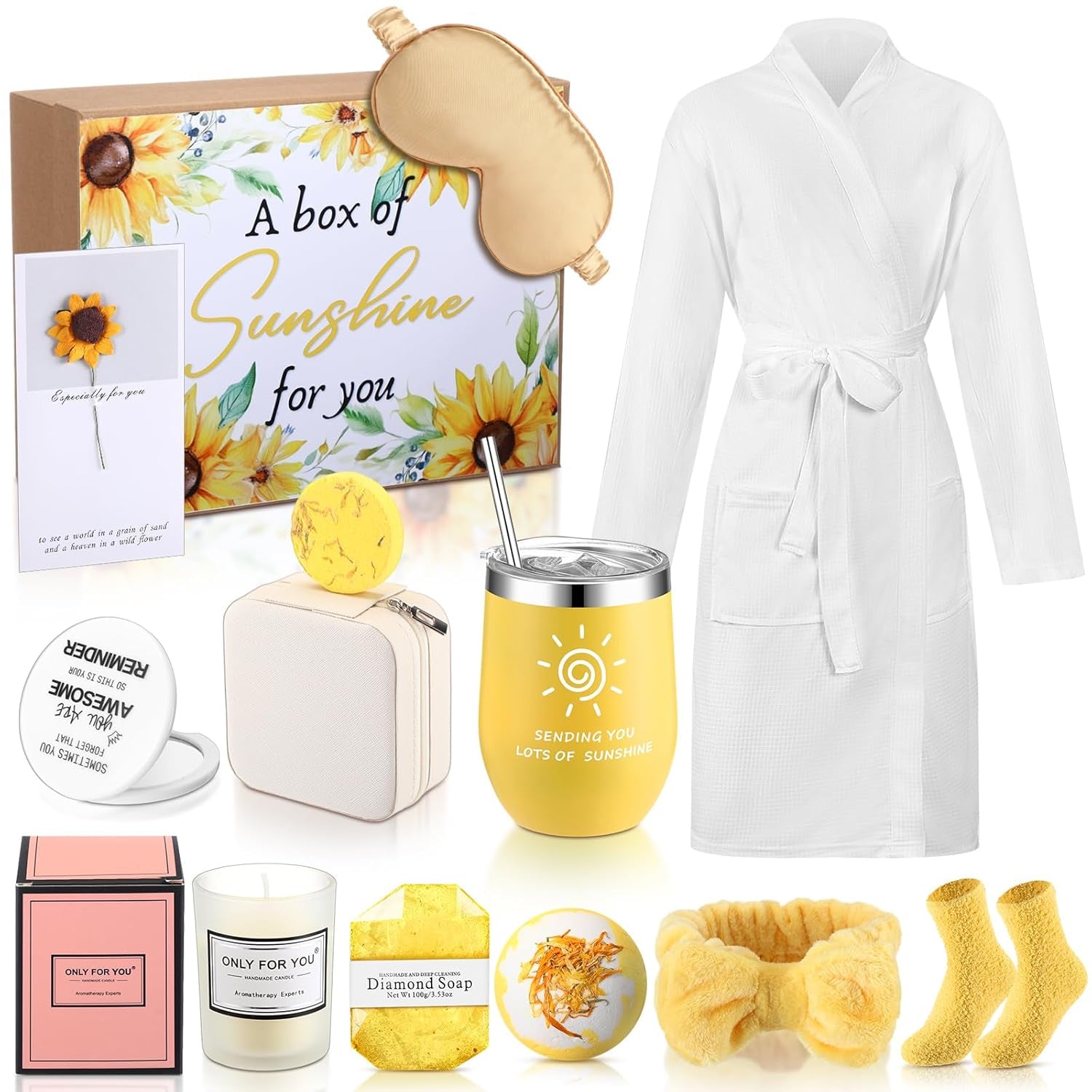 13-Piece Spa Gift Basket for Women - Ideal Birthday and Mother's Day Present with Mirrors, Socks, Steamers, Jewelry Case, and Bath Robe for Moms, Nurses, Girlfriends, and Wives