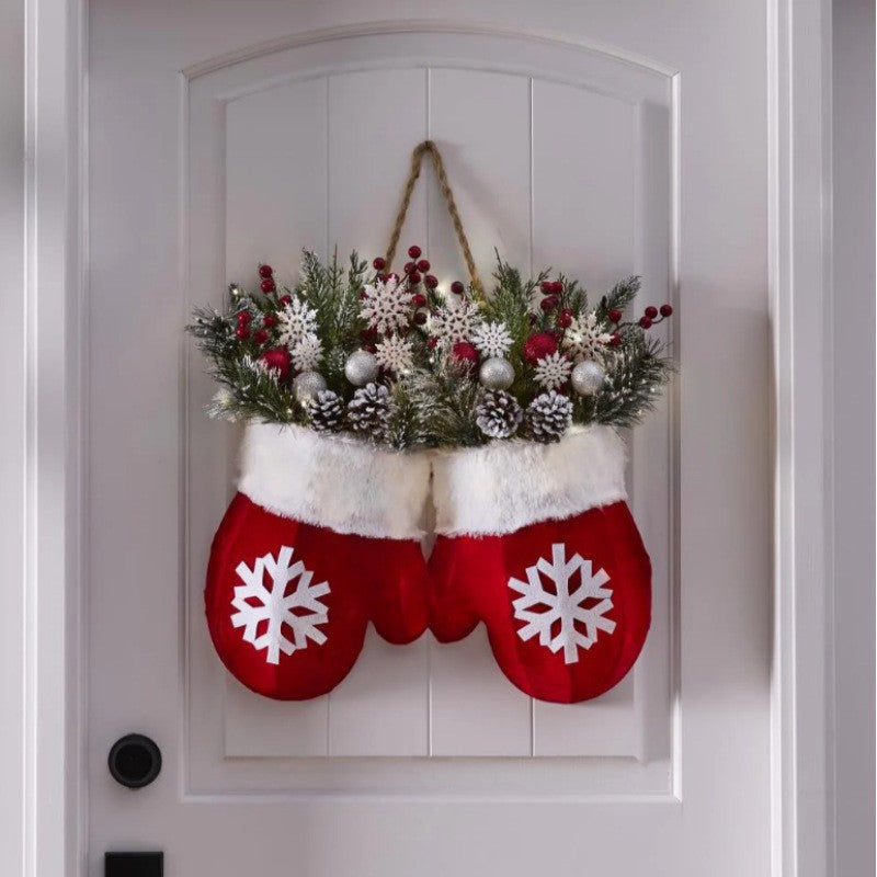 Christmas Garland Creative Glove Shaped Simulated Flower Wreath Window Door Gate Decoration Door Sign Xmas Party Decoration