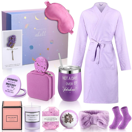 13-Piece Spa Gift Basket for Women - Ideal Birthday and Mother's Day Present with Mirrors, Socks, Steamers, Jewelry Case, and Bath Robe for Moms, Nurses, Girlfriends, and Wives
