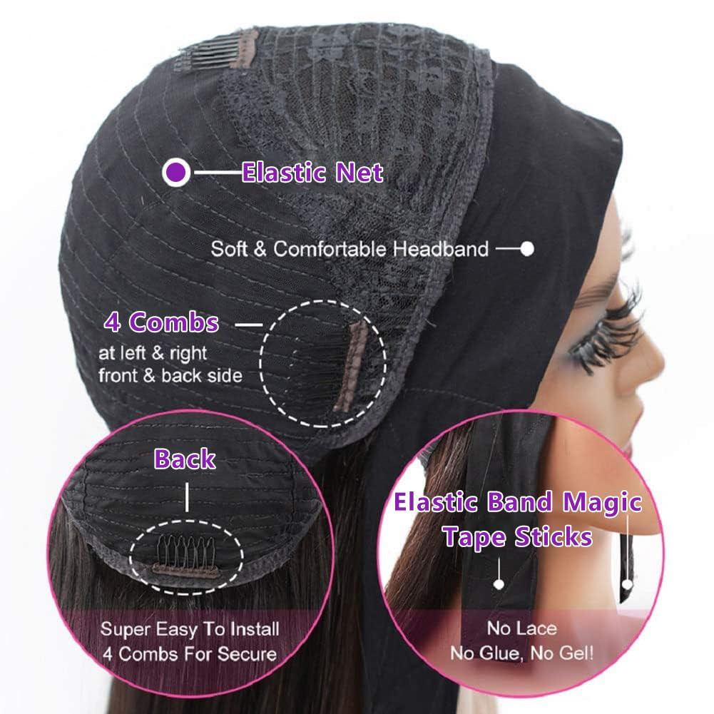 12-Inch Body Wave Headband Wig - Glueless Brazilian Virgin Human Hair for Black Women - Natural Color, Machine Made, Wear and Go