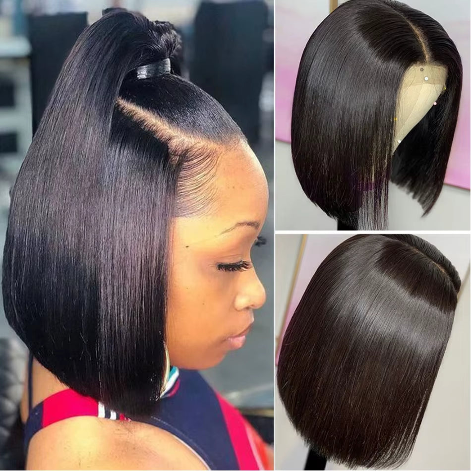 Bone Straight Short Bob Wigs Glueless Lace Front Human Hair Wigs 13X4 HD Transparent Lace Frontal Wig for Women Pre Plucked 180%