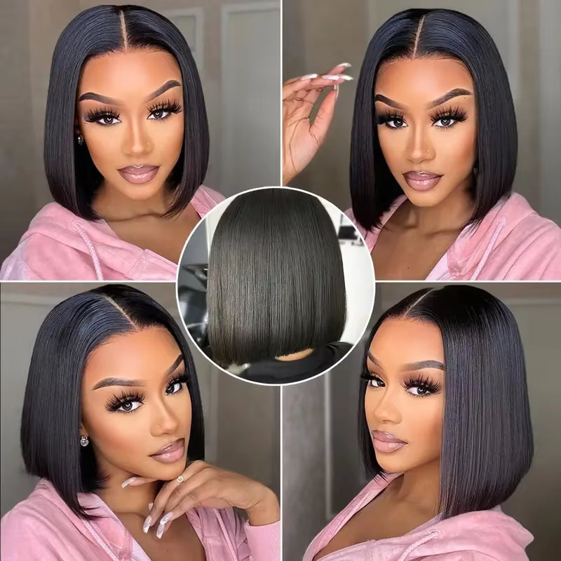 Bone Straight Short Bob Wigs Glueless Lace Front Human Hair Wigs 13X4 HD Transparent Lace Frontal Wig for Women Pre Plucked 180%