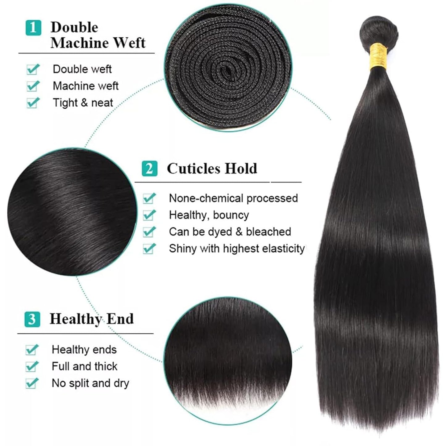 Premium 28-Inch Straight Human Hair Bundles - 100% Unprocessed Brazilian Hair Extensions, Silky Straight, 12A Quality