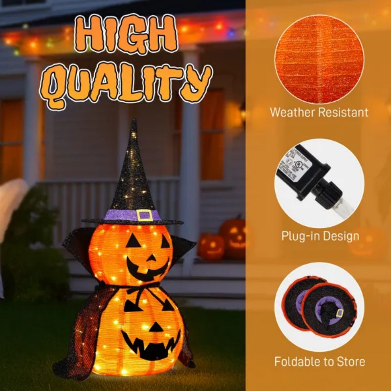 2Packs 3FT Halloween Collapsible Lighted Pumpkin Decoration, 176 LED Pop-Up Pumpkin Lamp With Cape, Plug In Halloween Jack-O-Lantern With Metal Stand For Indoor Outdoor Garden Patio Party Decor