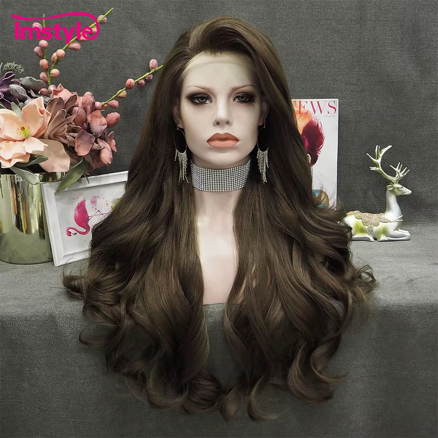Red Wig Long Synthetic Lace Front Wig Natural Wavy Cosplay Wigs for Women Heat Resistant Fiber White Brown Lace Wigs