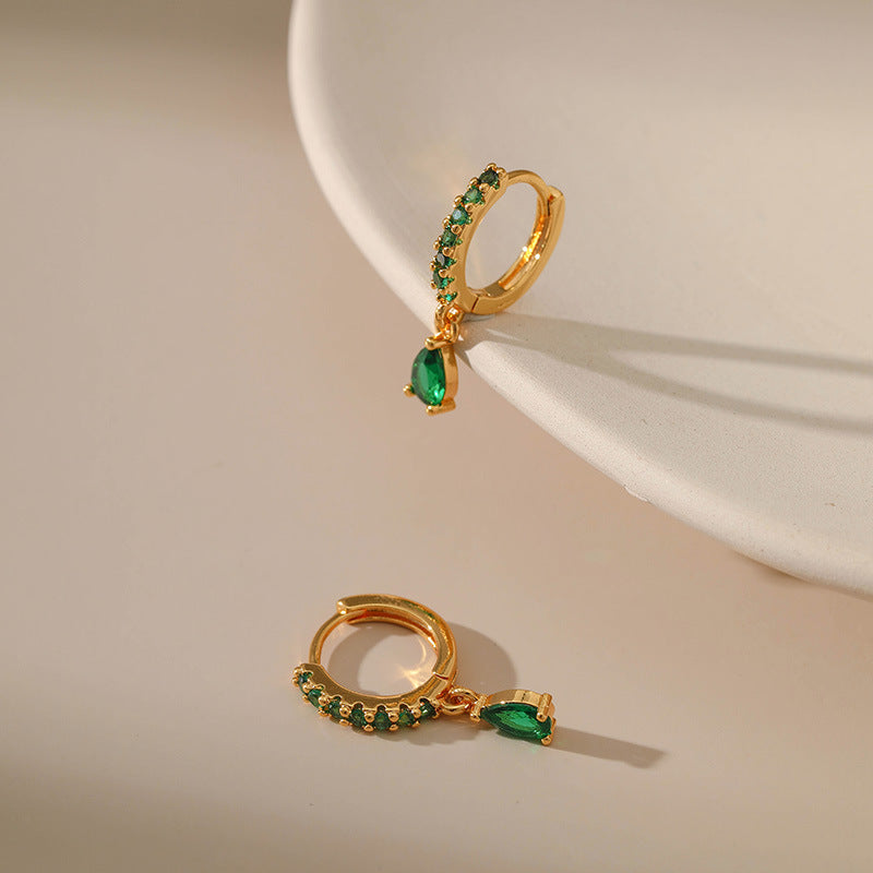 Copper Plating 18K Real Gold Vintage Circle Earrings Emerald