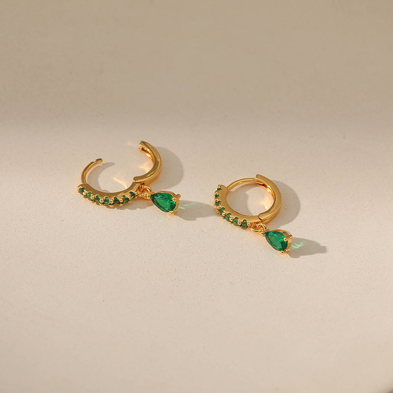 Copper Plating 18K Real Gold Vintage Circle Earrings Emerald