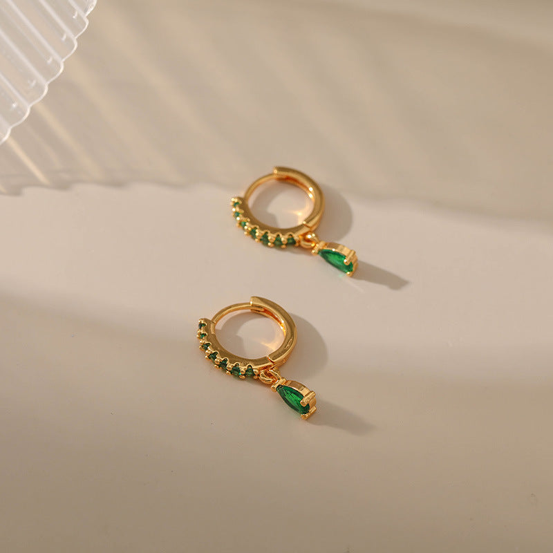 Copper Plating 18K Real Gold Vintage Circle Earrings Emerald