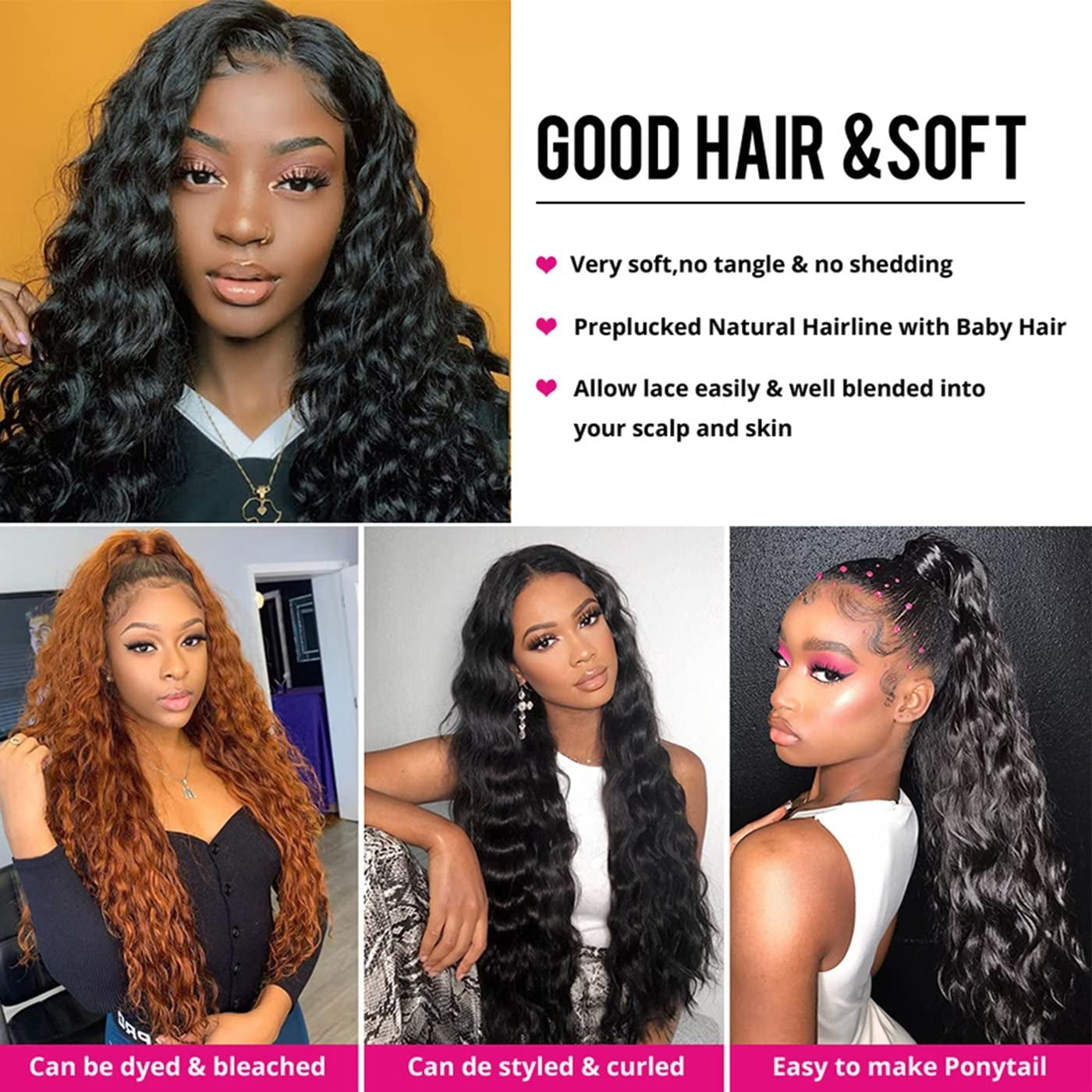 Brazilian Deep Wave Human Hair Bundles - 4 Curly Wet and Wavy Bundles
