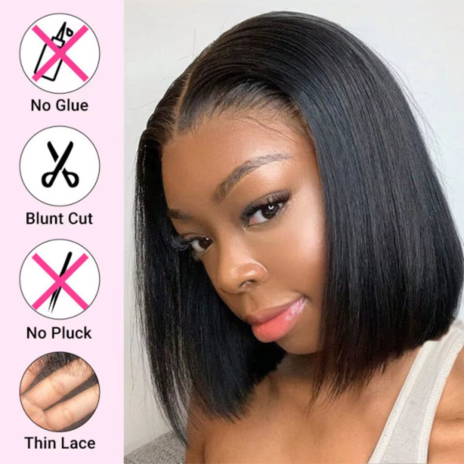 Bone Straight Short Bob Wigs Glueless Lace Front Human Hair Wigs 13X4 HD Transparent Lace Frontal Wig for Women Pre Plucked 180%