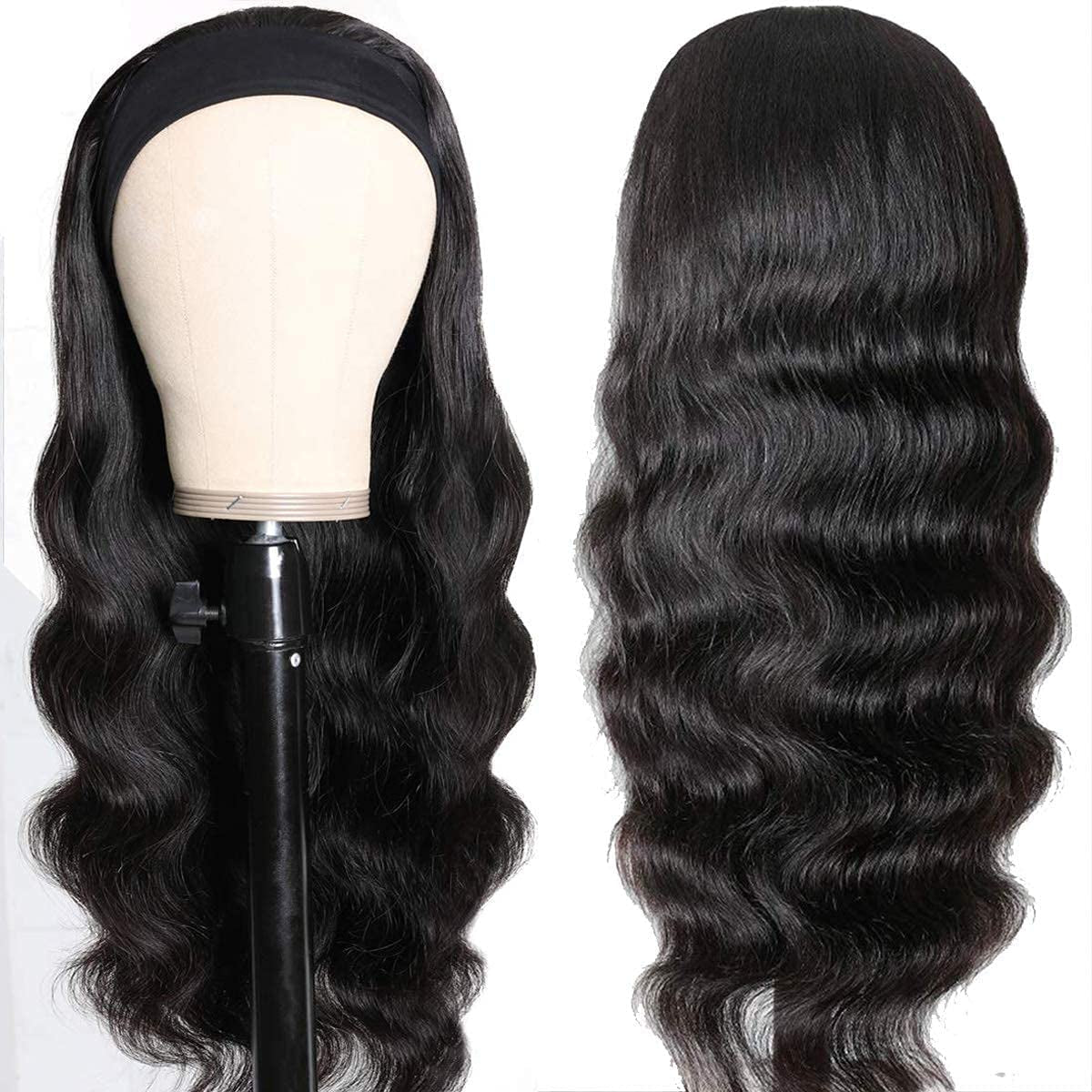 12-Inch Body Wave Headband Wig - Glueless Brazilian Virgin Human Hair for Black Women - Natural Color, Machine Made, Wear and Go