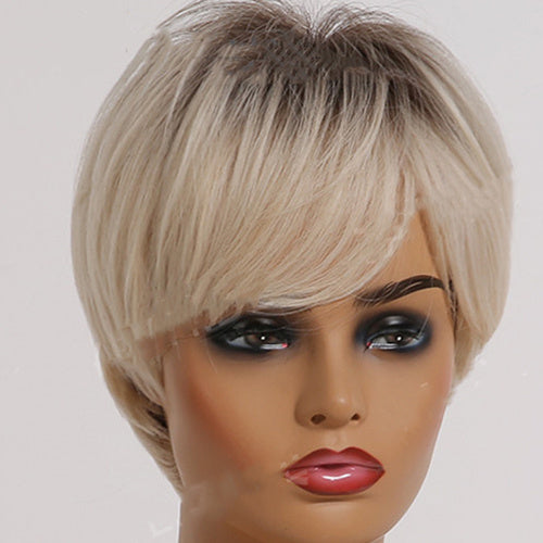 Short Straight Ombre Blonde Synthetic Hair Wigs With Bangs