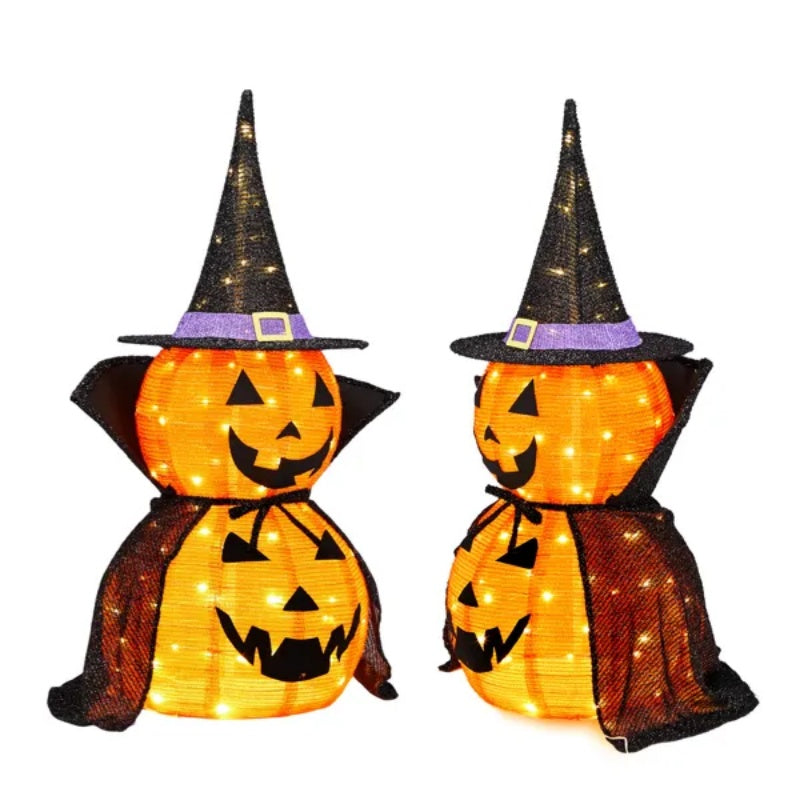 2Packs 3FT Halloween Collapsible Lighted Pumpkin Decoration, 176 LED Pop-Up Pumpkin Lamp With Cape, Plug In Halloween Jack-O-Lantern With Metal Stand For Indoor Outdoor Garden Patio Party Decor