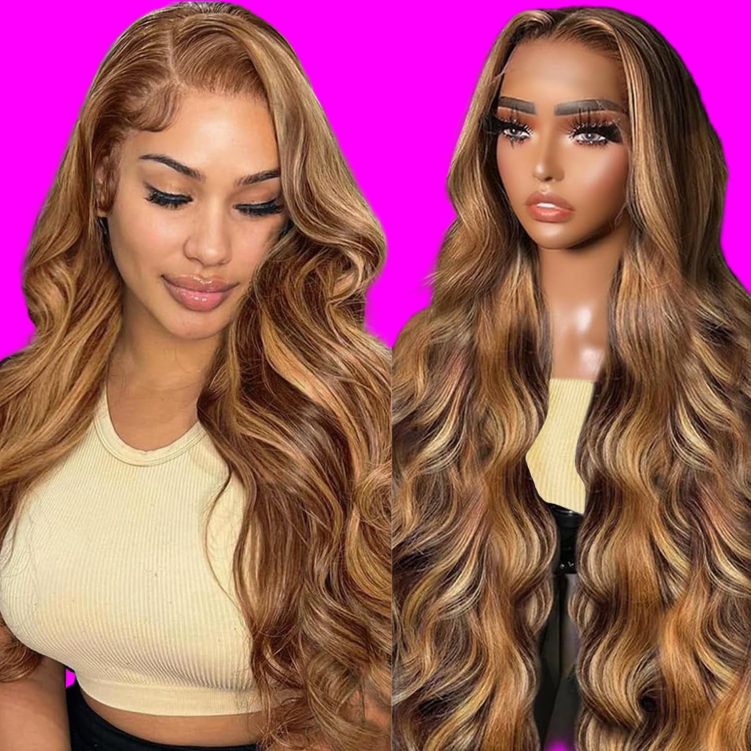 Ombre 4/27 HD Lace Front Body Wave Human Hair Wig - 13x4 Pre-Plucked with Baby Hair, 180% Density, 20 Inch Glueless Design