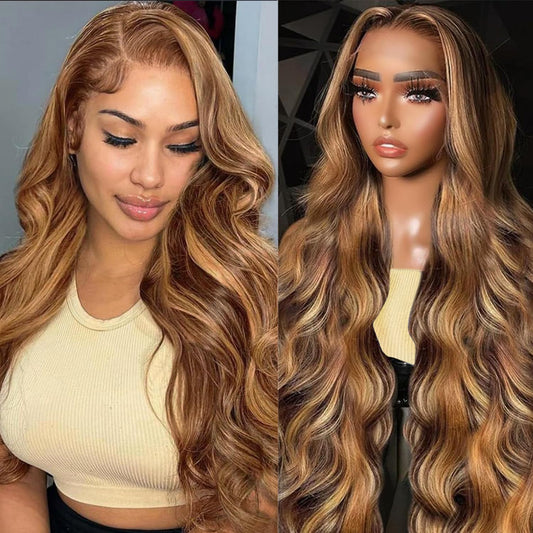 Ombre 4/27 HD Lace Front Body Wave Human Hair Wig - 13x4 Pre-Plucked with Baby Hair, 180% Density, 20 Inch Glueless Design