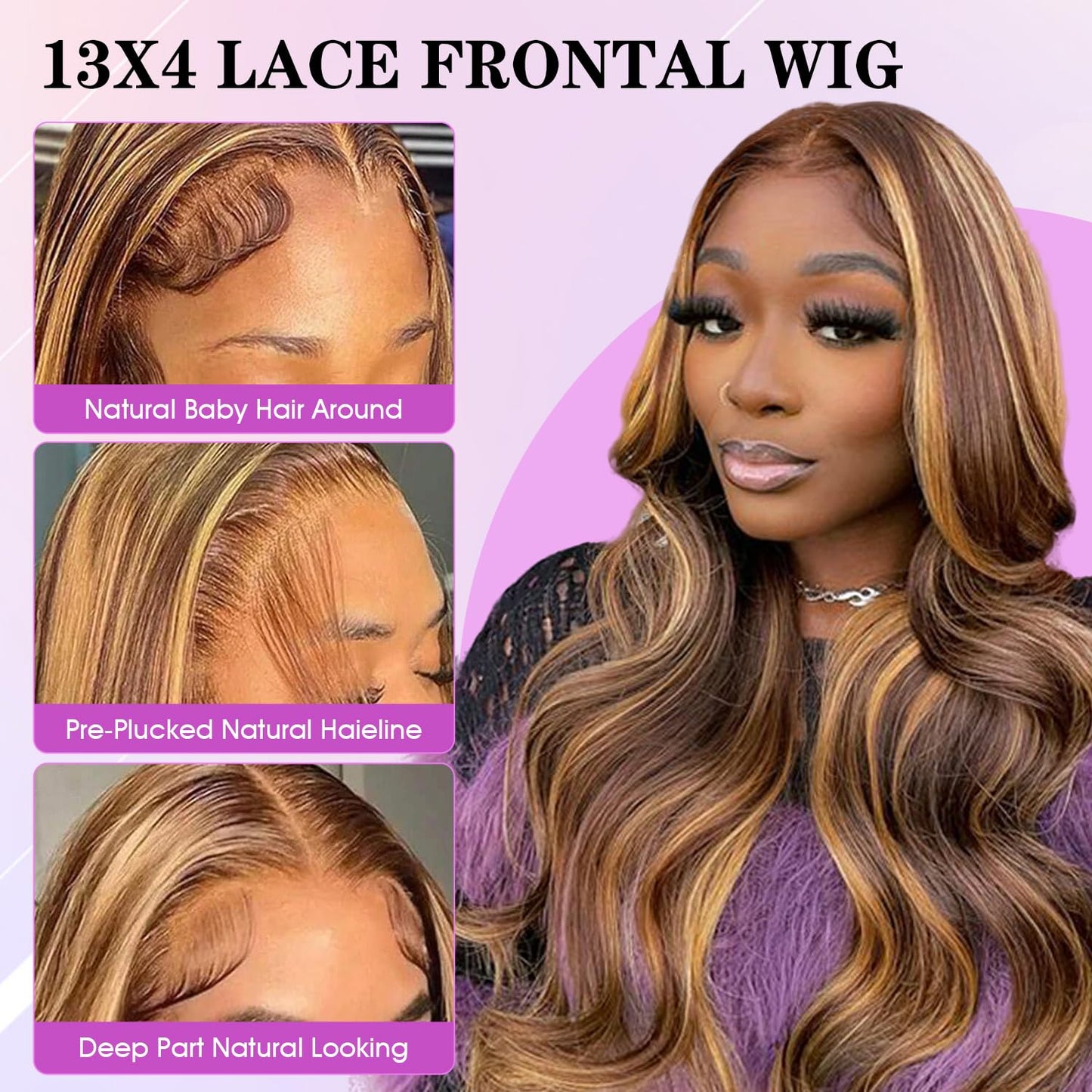 Ombre 4/27 HD Lace Front Body Wave Human Hair Wig - 13x4 Pre-Plucked with Baby Hair, 180% Density, 20 Inch Glueless Design
