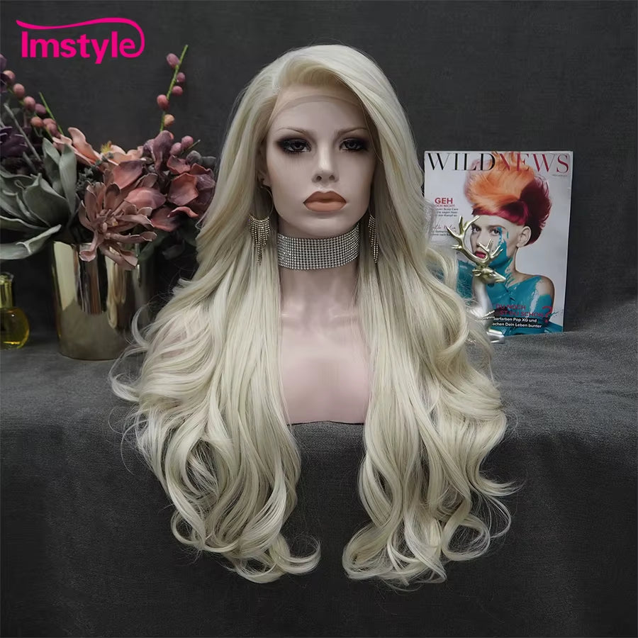 Red Wig Long Synthetic Lace Front Wig Natural Wavy Cosplay Wigs for Women Heat Resistant Fiber White Brown Lace Wigs
