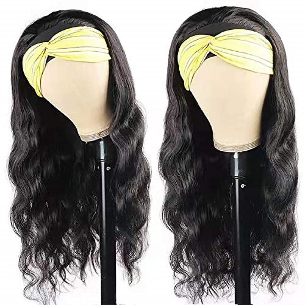 12-Inch Body Wave Headband Wig - Glueless Brazilian Virgin Human Hair for Black Women - Natural Color, Machine Made, Wear and Go
