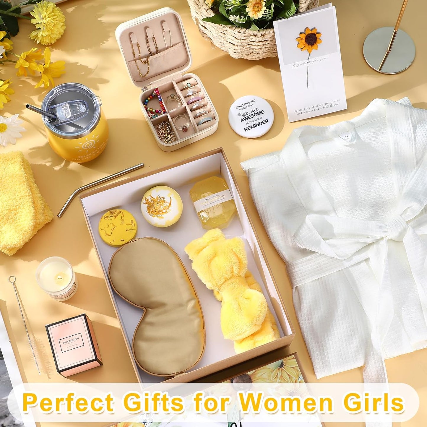 13-Piece Spa Gift Basket for Women - Ideal Birthday and Mother's Day Present with Mirrors, Socks, Steamers, Jewelry Case, and Bath Robe for Moms, Nurses, Girlfriends, and Wives
