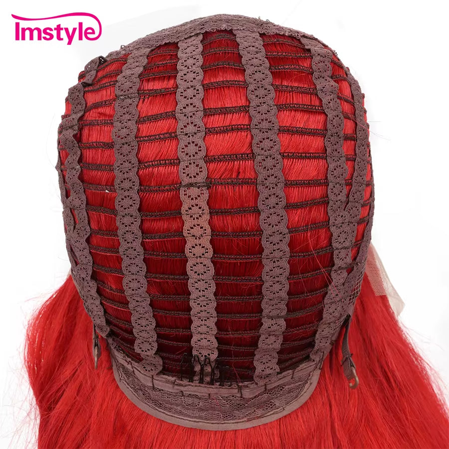 Red Wig Long Synthetic Lace Front Wig Natural Wavy Cosplay Wigs for Women Heat Resistant Fiber White Brown Lace Wigs