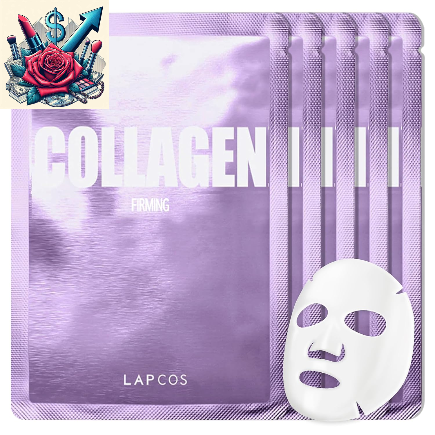 Collagen Sheet Mask, Firming Daily Face Mask with Collagen Peptides for Anti-Aging, Helps to Minimize Wrinkles, Restores Skin Elasticity & Firmness, Hydrating, Korean Beauty, 5-Pack