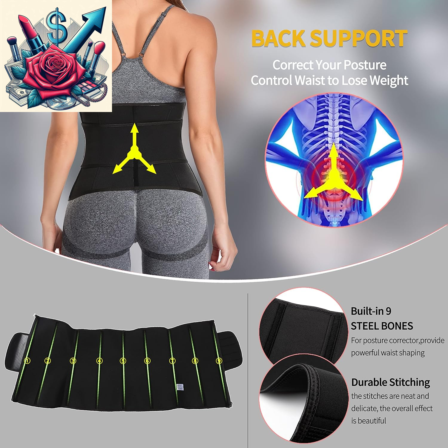 Neoprene Sauna Waist Trainer Corset Sweat Belt for Women Compression Cincher Band Workout Fitness Back Support