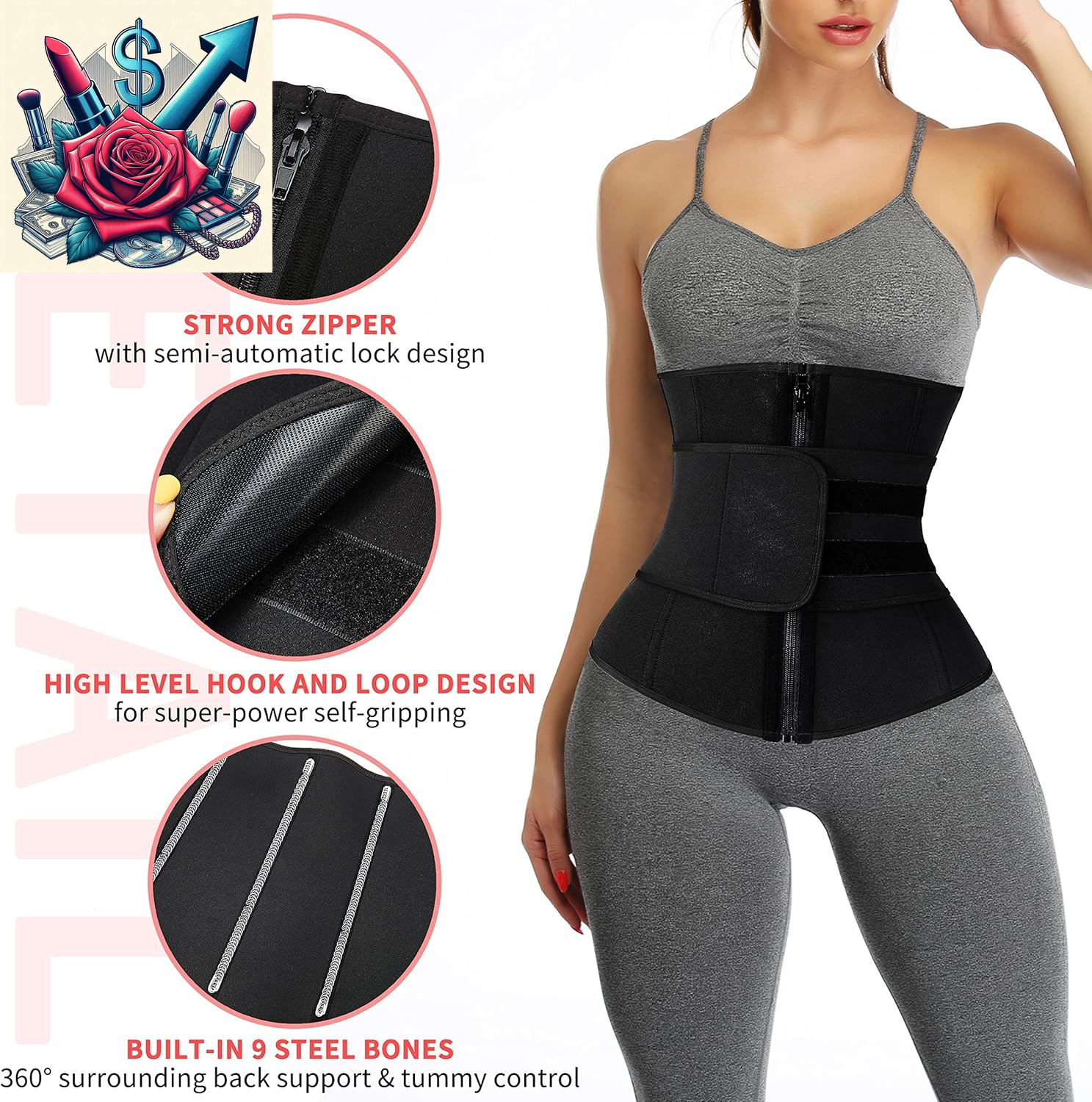Neoprene Sauna Waist Trainer Corset Sweat Belt for Women Compression Cincher Band Workout Fitness Back Support